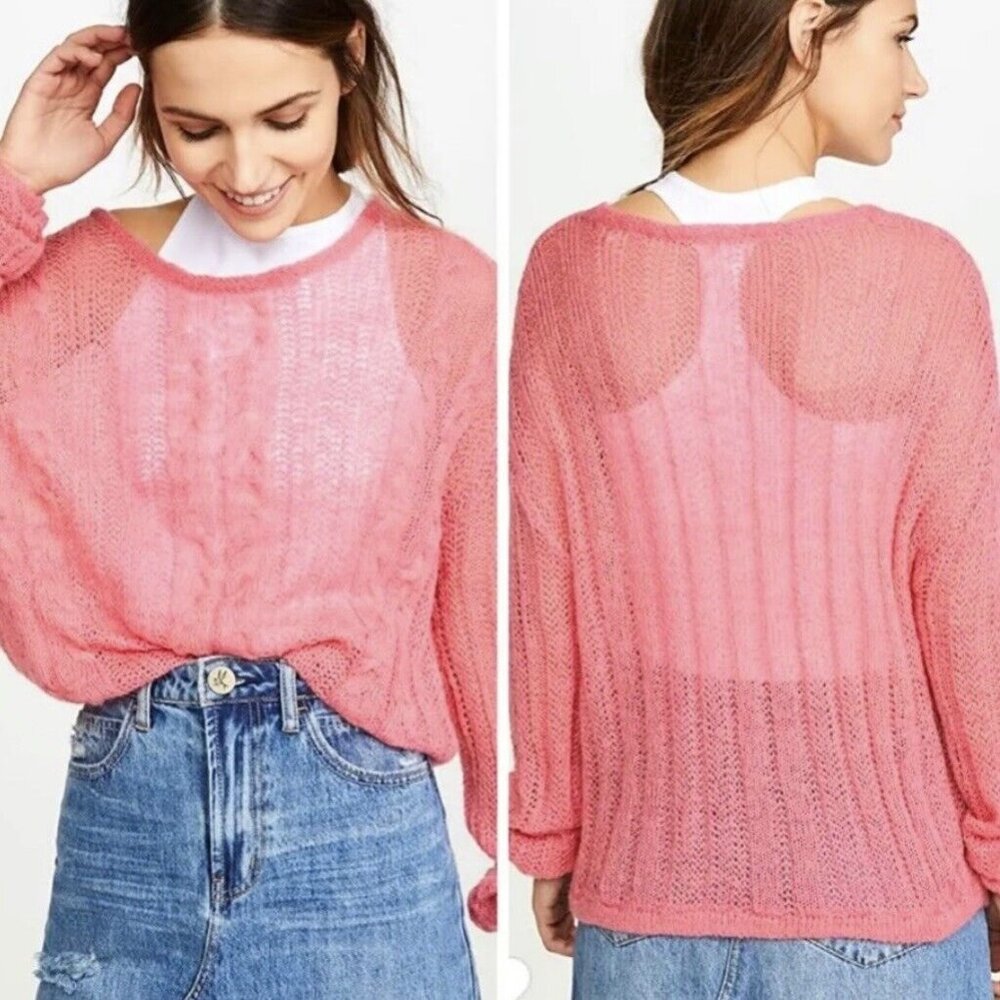 Free People Women's Angel Soft Sweater, Bubble Gum Combo, Pink size M/L
